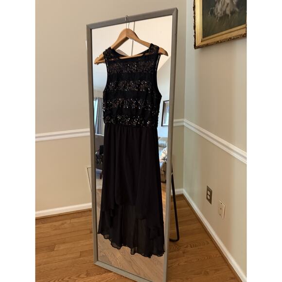 Bisou Bisou Black Sleeveless Sequined High Low Cocktail Women's Dress Size 8 - Picture 1 of 4